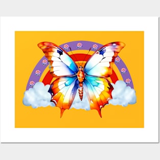 Beautifull Watercolor Butterfly With Rainbow Posters and Art